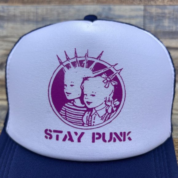 Stay Punk Mens Trucker Hat Navy Snapback Thrash Metal Grindcore Rock Ball Cap - Picture 3 of 8